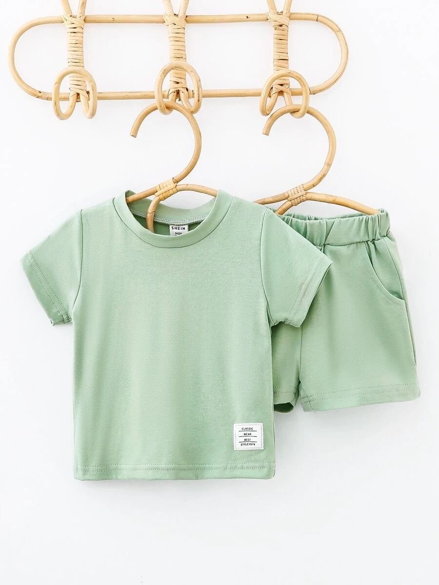 Đứa bé trai Thư được vá Áo thun Với Quần short thể thao - Màu xanh Bạc hà - Xem 1