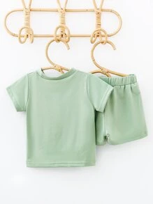 Đứa bé trai Thư được vá Áo thun Với Quần short thể thao - Màu xanh Bạc hà - Xem 2