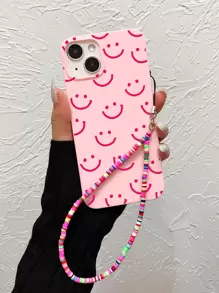Apple Phone Charm Pink Smile Print Phone Case With Lanyard Compatible With IPhone 15/15Pro/15Plus/15Promax - Multicolor - View 1