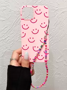 Apple Phone Charm Pink Smile Print Phone Case With Lanyard Compatible With IPhone 15/15Pro/15Plus/15Promax - Multicolor - View 3
