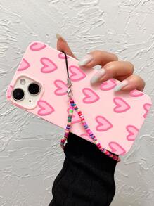 With Phone Charm Pink Heart Print Phone Case With Lanyard Compatible With Apple IPhone 15/15Pro Kawaii - Multicolor - View 2