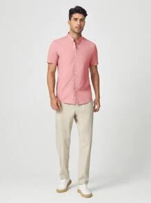 Manfinity VCAY Men Cotton Mock Neck Shirt - Pink - View 3