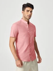 Manfinity VCAY Men Cotton Mock Neck Shirt - Pink - View 4