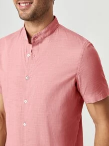 Manfinity VCAY Men Cotton Mock Neck Shirt - Pink - View 5
