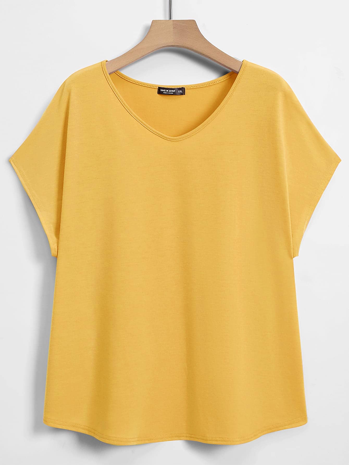 Mulvari Áo thun Plus size màu trơn Cơ bản - Màu vàng - Xem 1