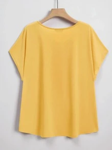 Mulvari Áo thun Plus size màu trơn Cơ bản - Màu vàng - Xem 2