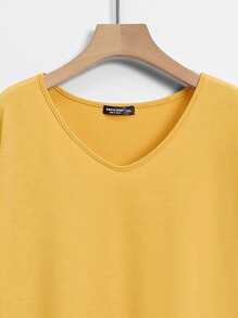 Mulvari Áo thun Plus size màu trơn Cơ bản - Màu vàng - Xem 4