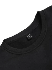 Manfinity Men Cartoon & Slogan Graphic Drop Shoulder Sweatshirt - Black - View 4