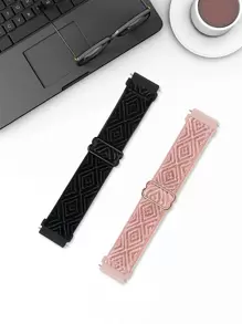 2Pcs/Set Stretchy Nylon Solo Loop Compatible With Samsung Galaxy Watch 6 5 4 40mm 44mm,Galaxy Watch 5 Pro Band 45mm/Watch 6 4 Classic Band 42mm 46mm 43mm 47mm/Active 2 Men Women,Soft Nylon Elastic Braided Strap For 20MM 22MM As A Gift For Students Returning To School - Baby Pink - View 2