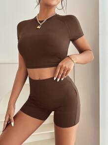 SHEIN PETITE Camiseta corta de manga raglán & Shorts biker
