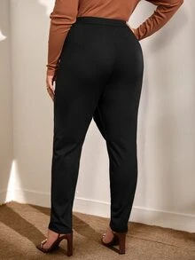 Plus High Waist Fold Pleated Pants - Black - View 5