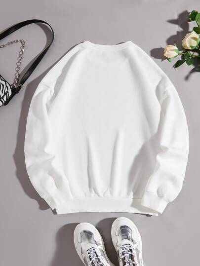 Sweat-shirt à motif dessin animé et lettre à doublure thermique