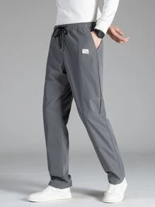 Manfinity Hypemode Men Patch Detail Drawstring Waist Pants - Grey - View 2