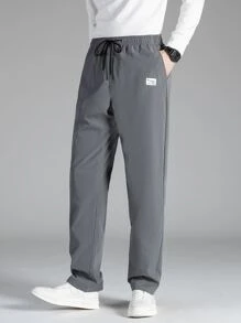 Manfinity Hypemode Men Patch Detail Drawstring Waist Pants - Grey - View 1