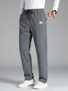 Manfinity Hypemode Men Patch Detail Drawstring Waist Pants - Grey - View 7