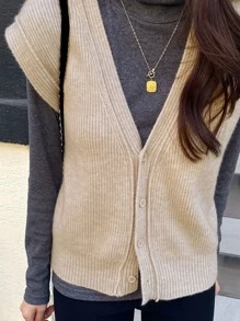 DAZY 1pc Ribbed Knit Button Front Sweater Vest