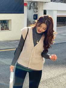 DAZY 1pc Ribbed Knit Button Front Sweater Vest