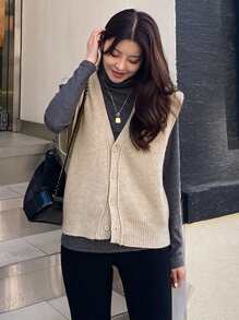 DAZY 1pc Ribbed Knit Button Front Sweater Vest