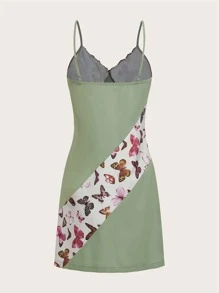 SHEIN Unity Đầm Tương phản ren Khối Màu Loại bướm Giải trí - màu xanh lá - Xem 2
