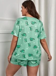 Conjunto de pijama con estampado de pata y dinosaurio talla grande - Verde - Ver 2
