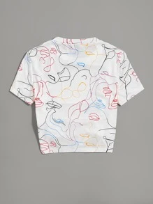 Elamini Abstract Figure Graphic Drawstring Front Tee Graphic Tees Women Tops - Multicolor - View 2