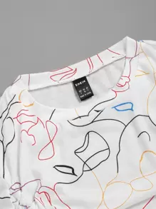 Elamini Abstract Figure Graphic Drawstring Front Tee Graphic Tees Women Tops - Multicolor - View 5