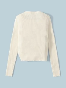 SHEIN 青少年女孩抽繩側收褶套頭毛衣 - 米色 - 查看 2