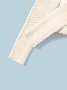 SHEIN 青少年女孩抽繩側收褶套頭毛衣 - 米色 - 查看 4