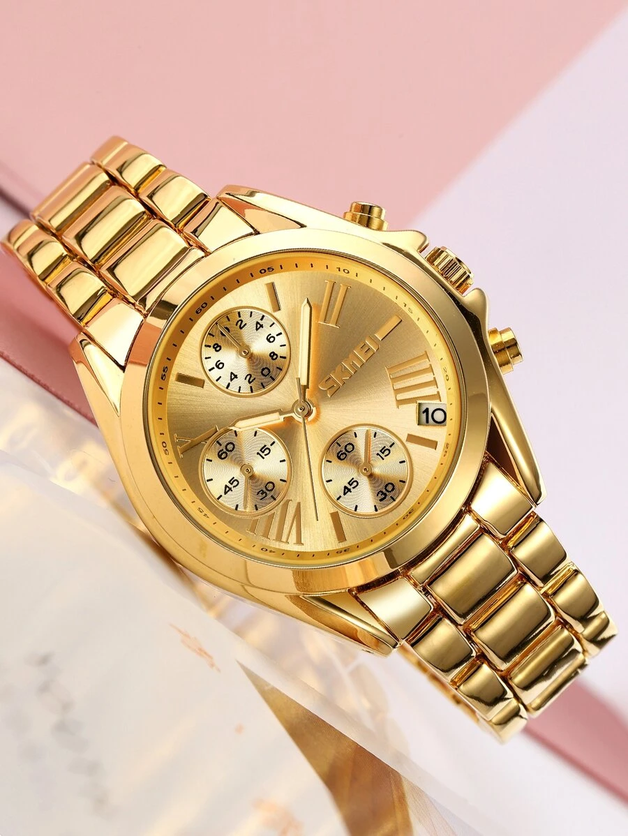 Skmei 男士防水圓形指針石英手錶 - 金色 - 查看 1