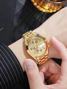 Skmei 男士防水圓形指針石英手錶 - 金色 - 查看 4