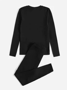 SHEIN Tween Boy Astronaut Print Snug Fit PJ Set - Black - View 2