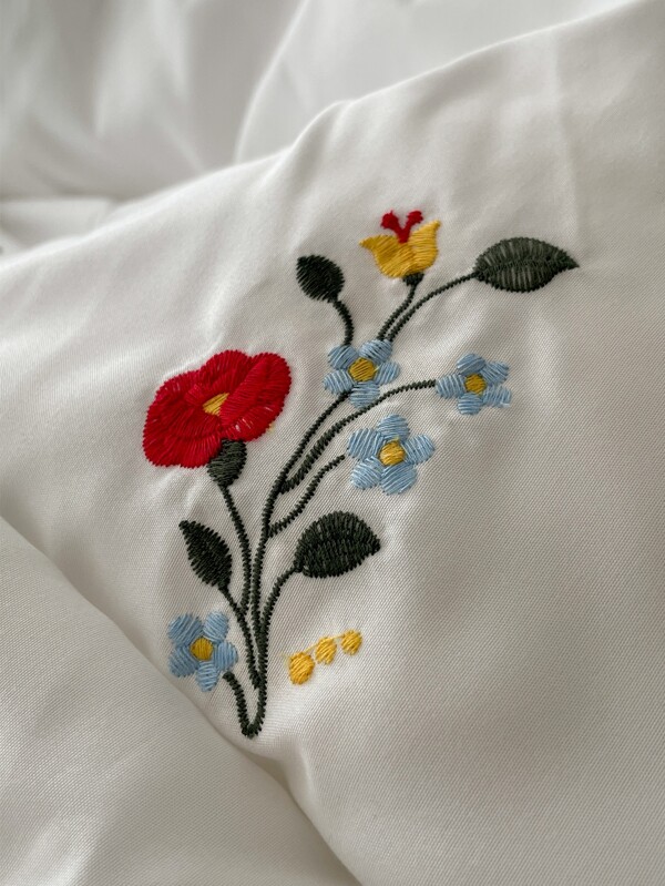 Floral Embroidered Duvet Cover Set Without Filler SHEIN USA