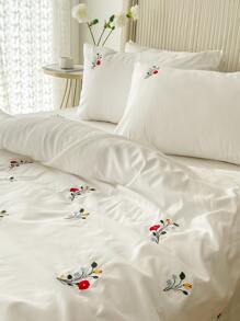 Floral Embroidered Duvet Cover Set Without Filler - White - View 5