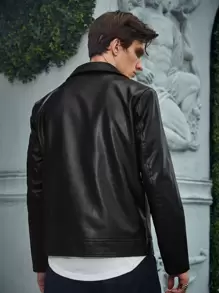 Manfinity Roghcode Men Zip Up PU Biker Jacket - Black - View 2