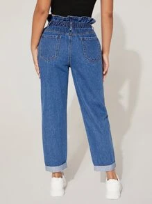 SHEIN PETITE 紙袋型腰媽媽牛仔褲 - 中等水洗藍 - 查看 2