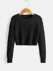 SHEIN Tween Girl Ribbed Knit Drop Shoulder Sweater