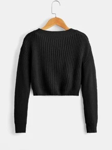 SHEIN Tween Girl Ribbed Knit Drop Shoulder Sweater