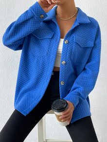 Muchica Drop Shoulder Flap Pocket Quilted Coat - Royal Blue - View 3