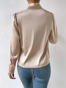 SHEIN Privé Draped Front Satin Shirt - Apricot - View 2