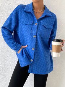 Muchica Drop Shoulder Flap Pocket Quilted Coat - Royal Blue - View 6