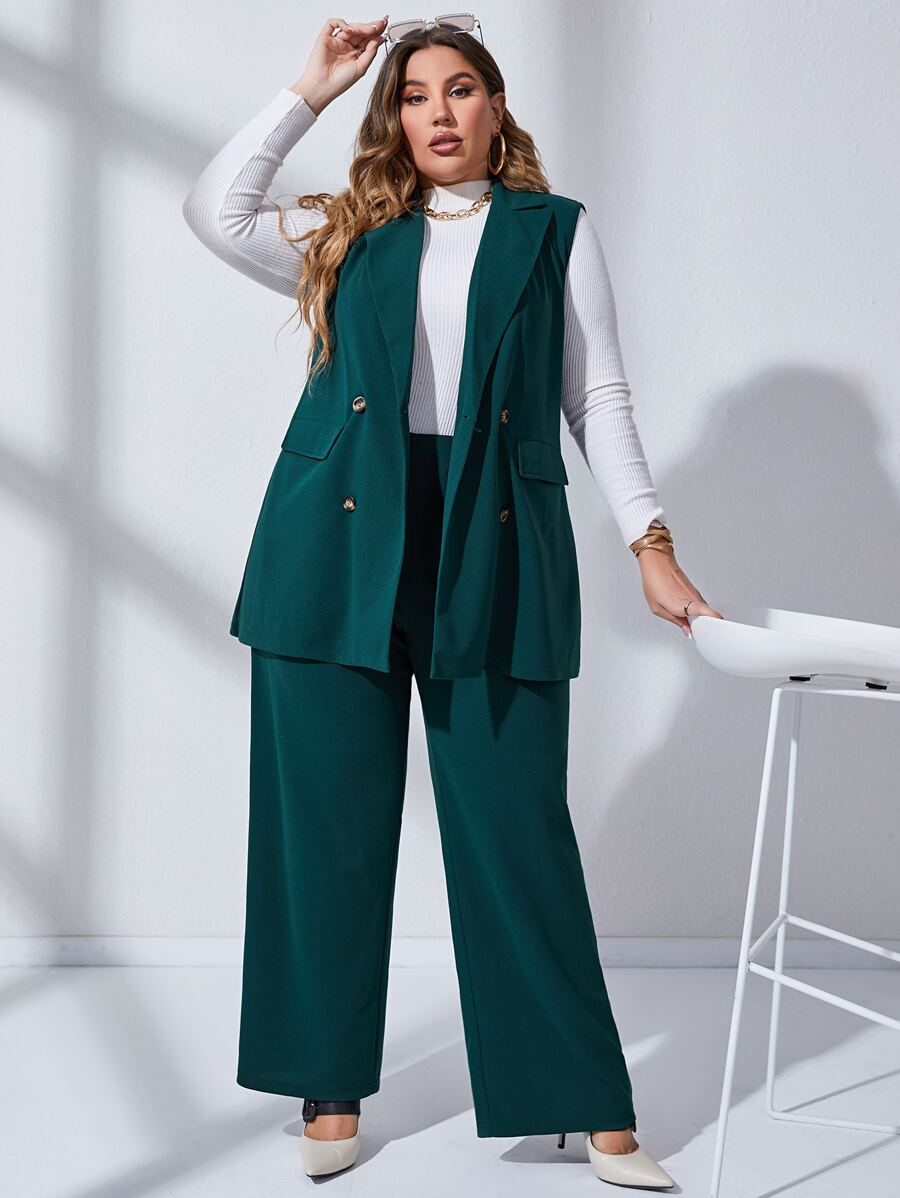 Modelyn Bộ Suit kích thước lớn Nút đôi màu trơn Thanh lịch - Màu xanh ngọc - Xem 1