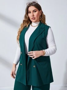 Modelyn Bộ Suit kích thước lớn Nút đôi màu trơn Thanh lịch - Màu xanh ngọc - Xem 5