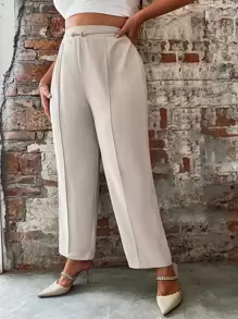 SHEIN Clasi Plus High Waist Seam Detail Trousers - Beige - View 1