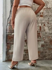 SHEIN Clasi Plus High Waist Seam Detail Trousers - Beige - View 2