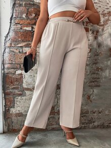 SHEIN Clasi Plus High Waist Seam Detail Trousers - Beige - View 4