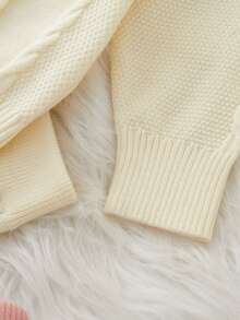 Baby Button Front Cardigan & Cable Knit Shorts - Beige - View 3