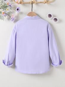 SHEIN Girls Solid Drop Shoulder Shirt Without Necklace - Purple - View 2