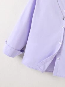 SHEIN Girls Solid Drop Shoulder Shirt Without Necklace - Purple - View 3
