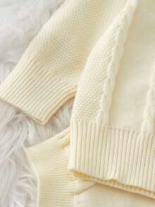 Baby Button Front Cardigan & Cable Knit Shorts - Beige - View 6