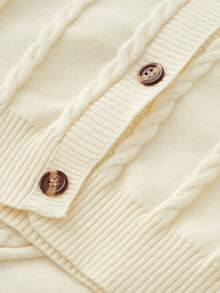 Baby Button Front Cardigan & Cable Knit Shorts - Beige - View 8